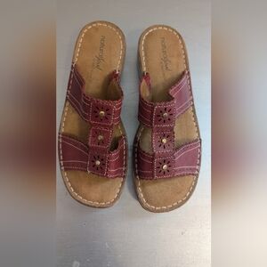NATURALIZER NATURAL SOUL Slip-On Sandal Mule Slides Burgundy Leather SZ 6 M